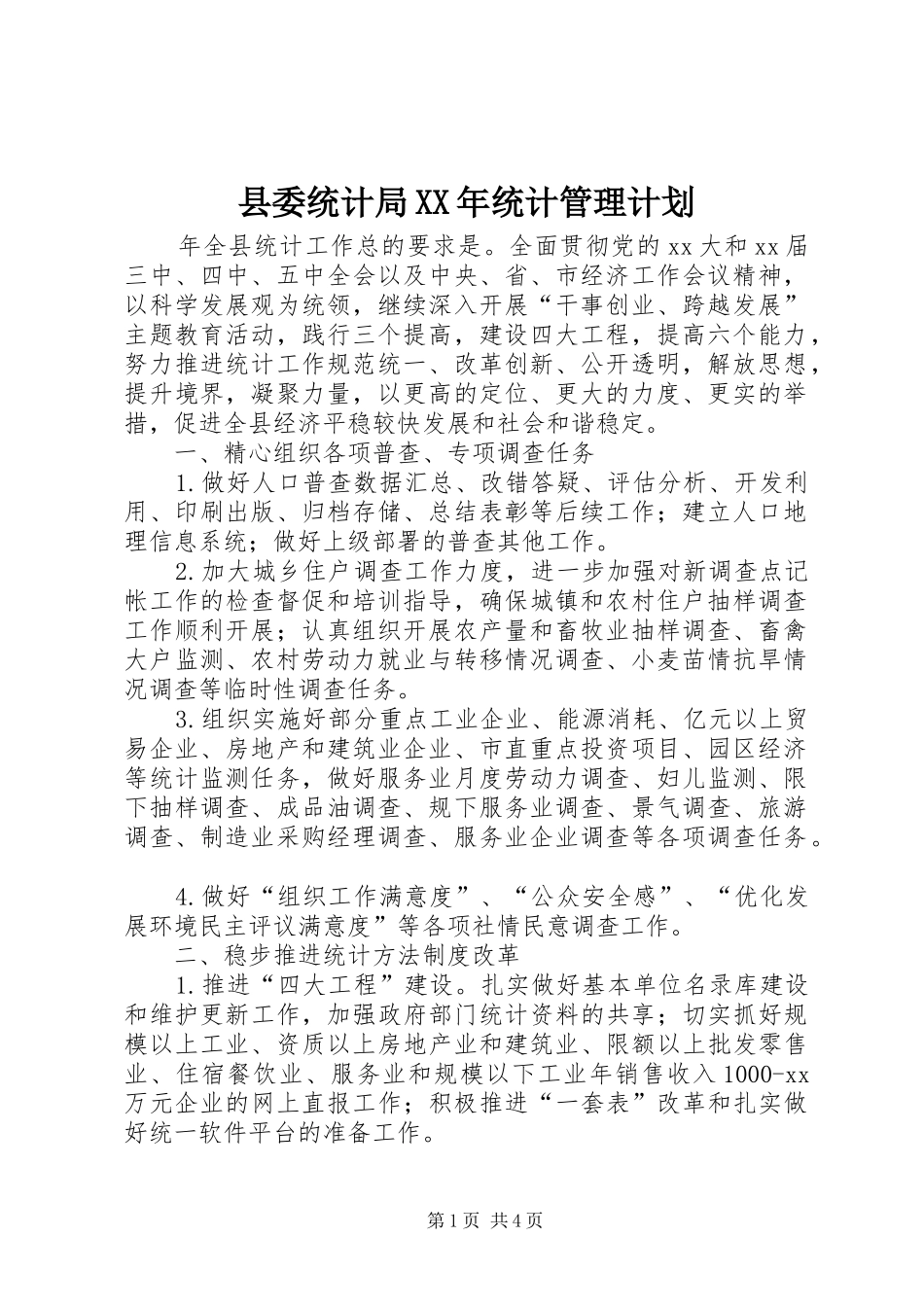 县委统计局XX年统计管理计划 _第1页