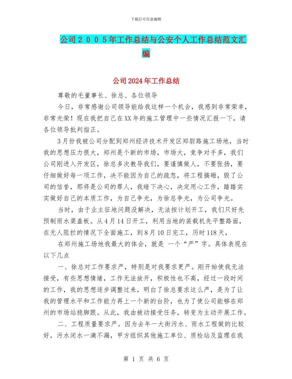 公司2024年工作总结与公安个人工作总结范文汇编_第1页