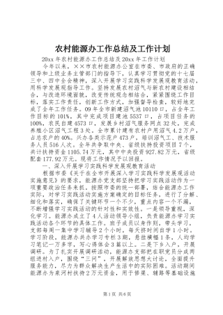 农村能源办工作总结及工作计划 