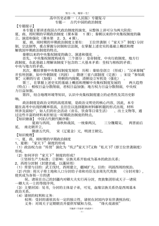 人民版高中历史必修一复习资料