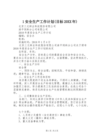 安全生产工作计划目标20XX年 