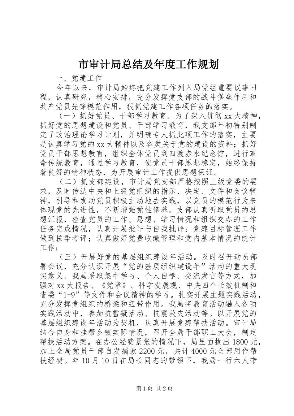 市审计局总结及年度工作规划 _第1页
