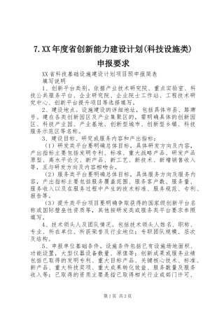XX年度省创新能力建设计划科技设施类申报要求 