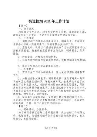街道控烟20XX年工作计划