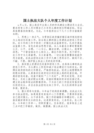 国土执法大队个人年度工作计划 