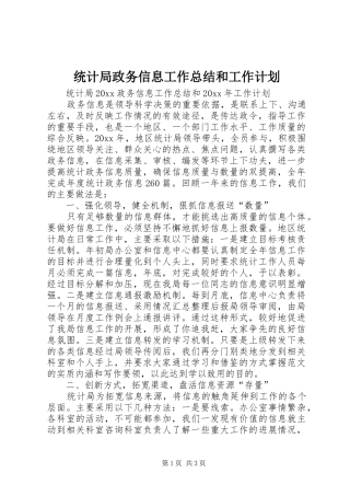 统计局政务信息工作总结和工作计划 