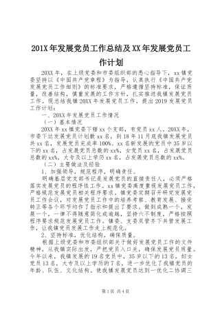 201X年发展党员工作总结及XX年发展党员工作计划