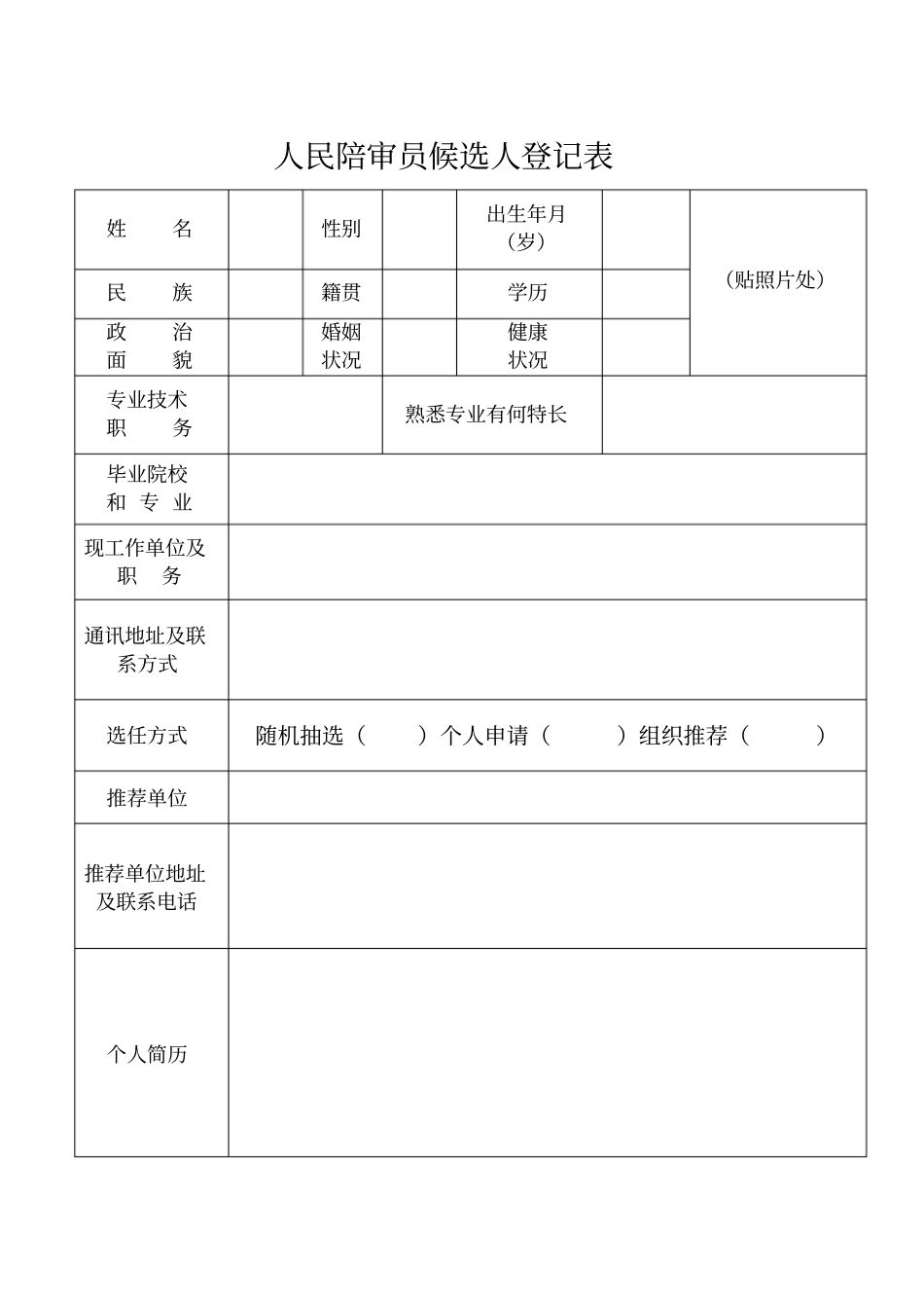 人民陪审员候选人登记表_第1页