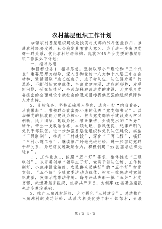 农村基层组织工作计划 