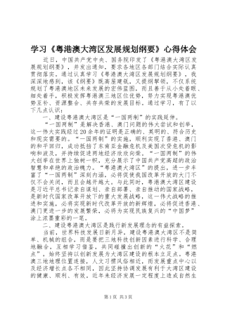 学习《粤港澳大湾区发展规划纲要》心得体会 