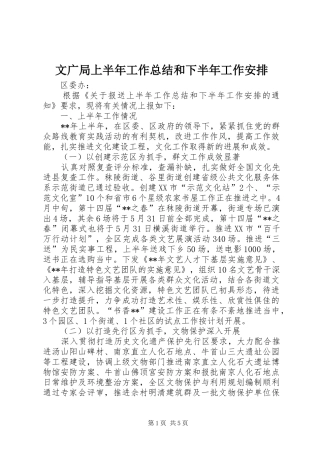 文广局上半年工作总结和下半年工作安排 