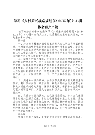 学习《乡村振兴战略规划(XX年XX年)》心得体会范文2篇