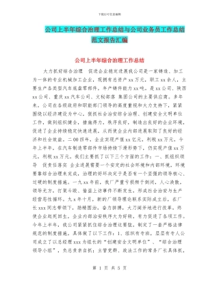 公司上半年综合治理工作总结与公司业务员工作总结范文报告汇编