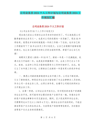 公司业务员2024个人工作计划与公司业务员2024工作规划汇编