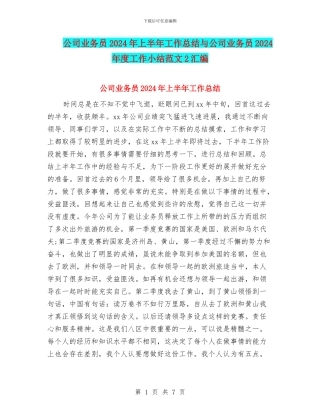 公司业务员2024年上半年工作总结与公司业务员2024年度工作小结范文2汇编