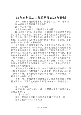 XX年市纠风办工作总结及20XX年计划