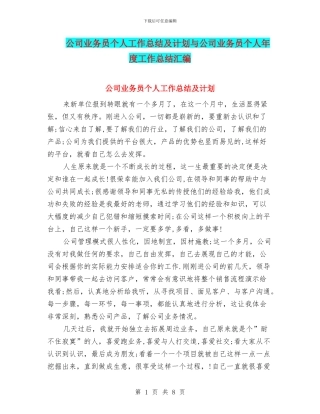 公司业务员个人工作总结及计划与公司业务员个人年度工作总结汇编