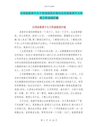 公司业务员个人工作总结及计划与公司业务员个人年终工作总结汇编