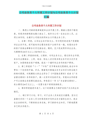 公司业务员个人年度工作计划与公司业务员个人计划汇编