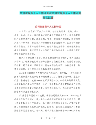 公司业务员个人工作计划与公司业务员个人工作计划范文汇编