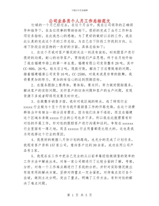 公司业务员个人月工作总结范文