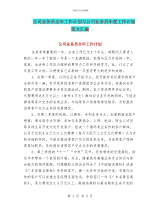 公司业务员全年工作计划与公司业务员年度工作计划范文汇编