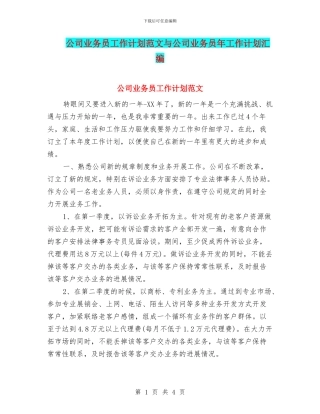 公司业务员工作计划范文与公司业务员年工作计划汇编