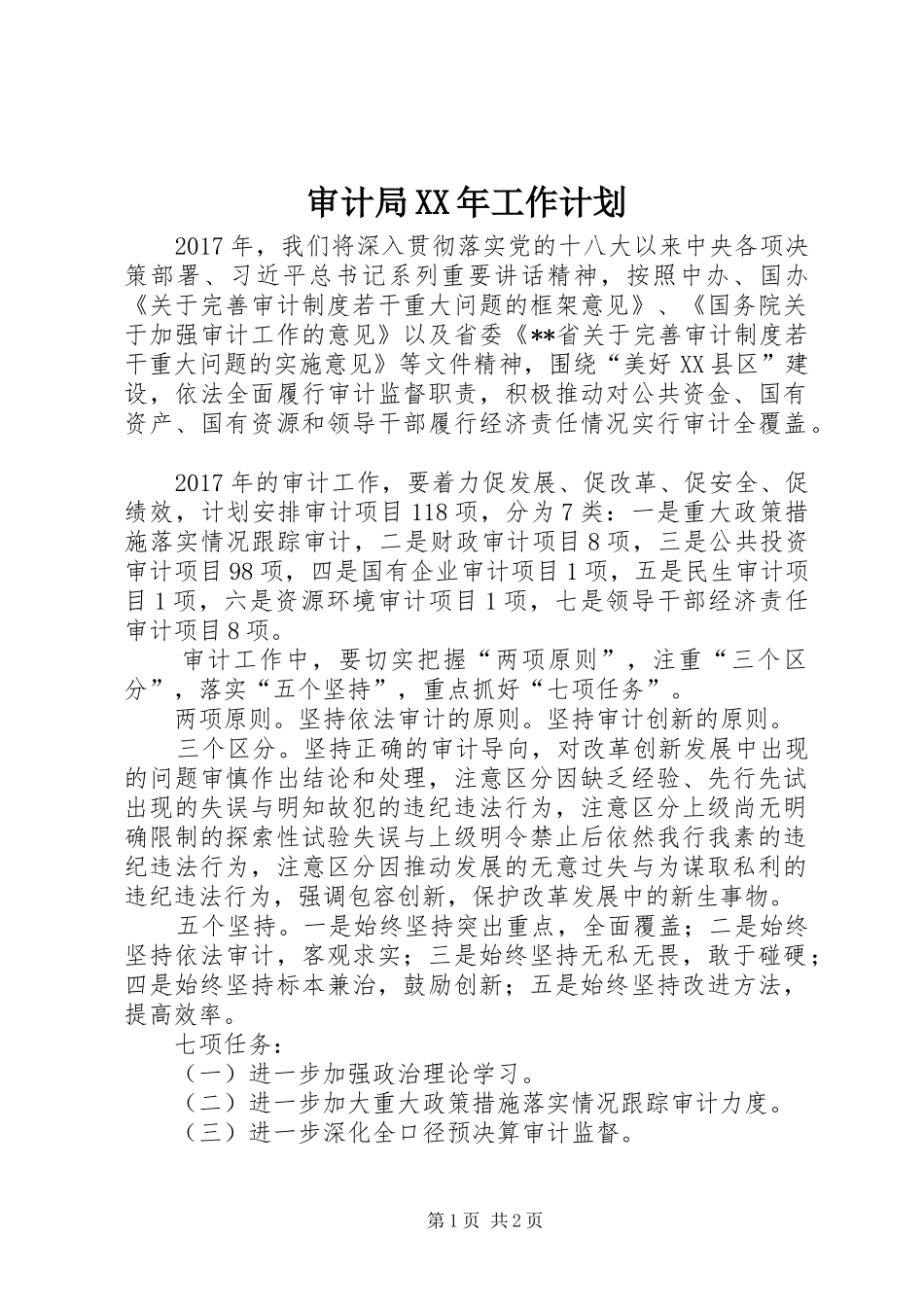 审计局XX年工作计划 _第1页
