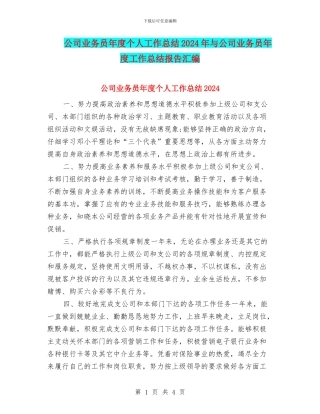 公司业务员年度个人工作总结2024年与公司业务员年度工作总结报告汇编