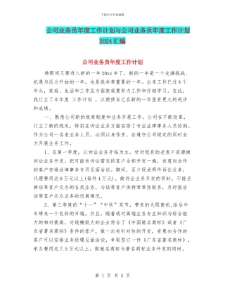 公司业务员年度工作计划与公司业务员年度工作计划2024汇编