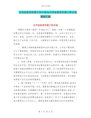 公司业务员年度工作计划与公司业务员年度工作计划模板汇编