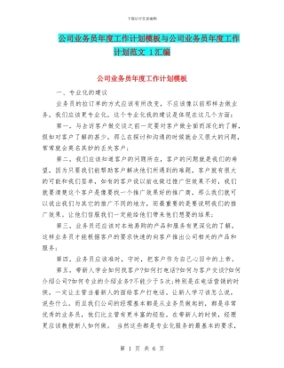 公司业务员年度工作计划模板与公司业务员年度工作计划范文