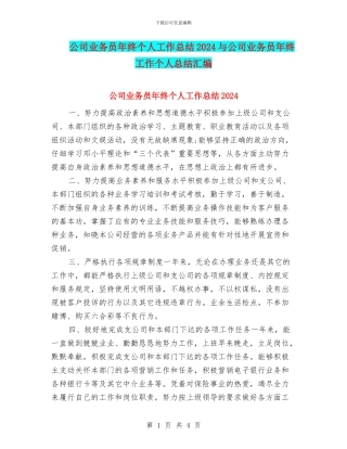 公司业务员年终个人工作总结2024与公司业务员年终工作个人总结汇编