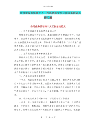 公司业务员年终个人工作总结范文与公司业务培训心得汇编