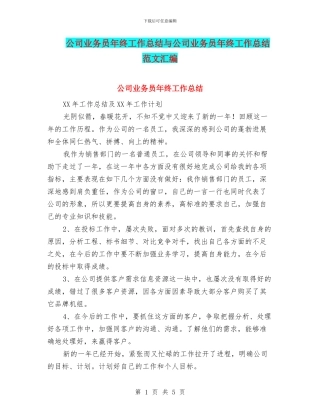 公司业务员年终工作总结与公司业务员年终工作总结范文汇编