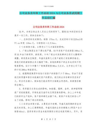 公司业务员年终工作总结2024与公司业务员试用期工作总结汇编
