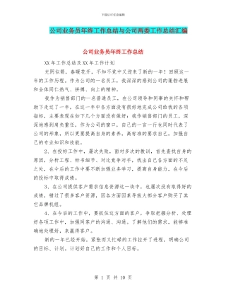 公司业务员年终工作总结与公司两委工作总结汇编