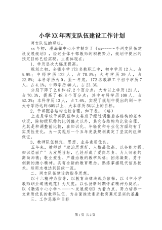 小学XX年两支队伍建设工作计划 