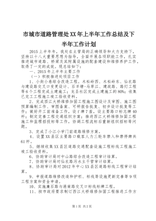 市城市道路管理处XX年上半年工作总结及下半年工作计划 