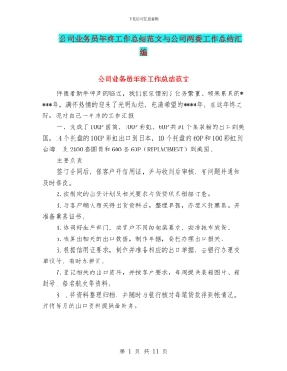 公司业务员年终工作总结范文与公司两委工作总结汇编
