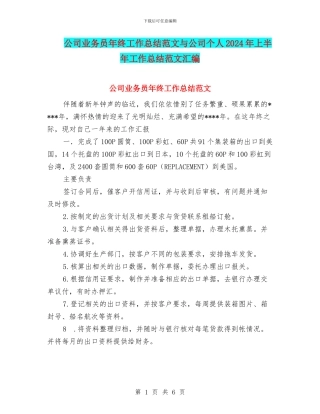 公司业务员年终工作总结范文与公司个人2024年上半年工作总结范文汇编
