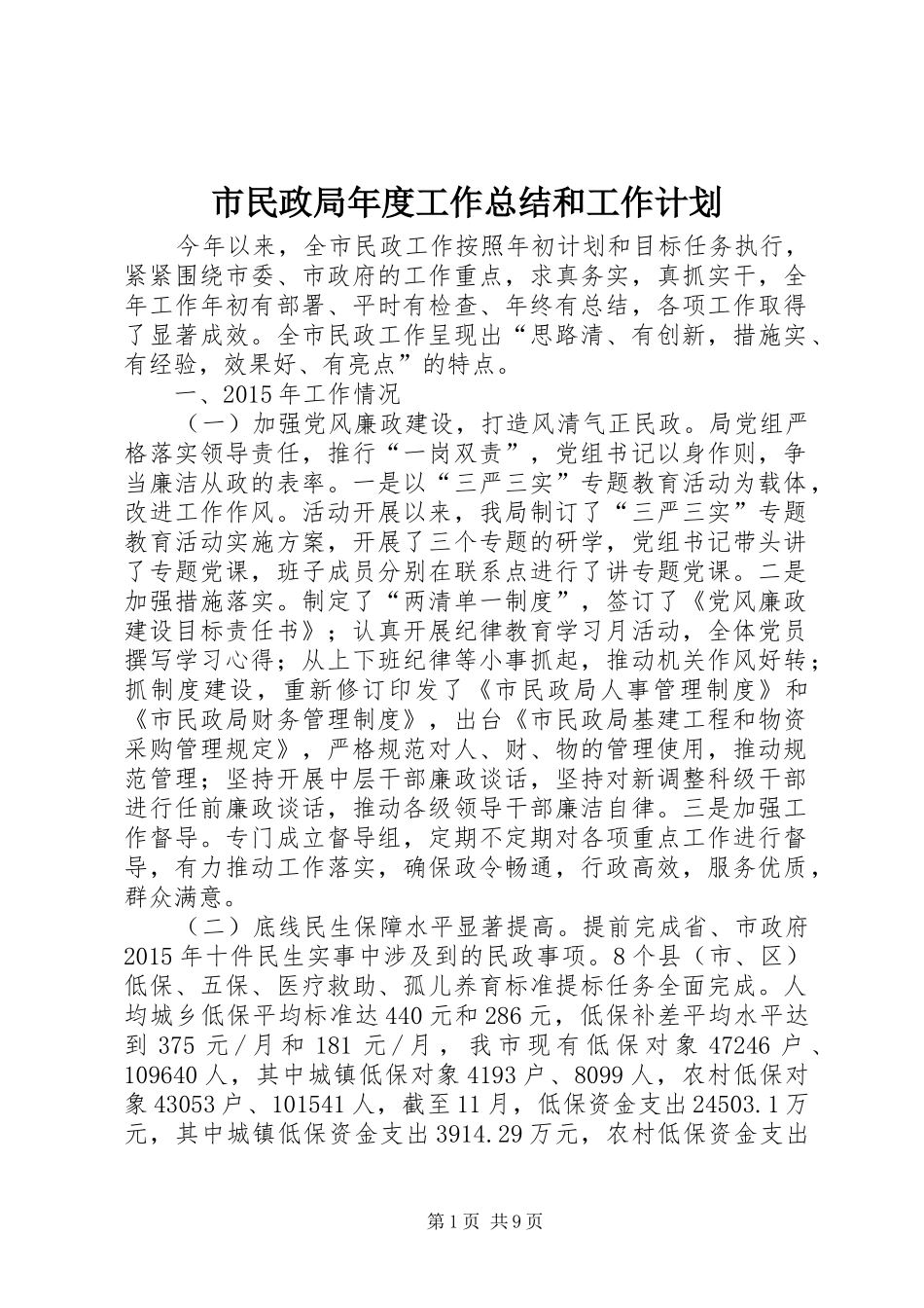 市民政局年度工作总结和工作计划 _第1页
