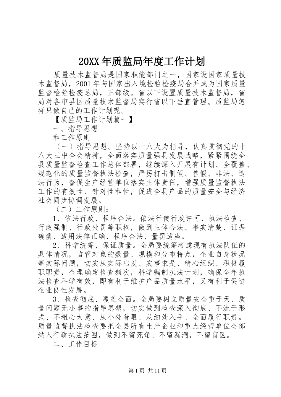 20XX年质监局年度工作计划_第1页