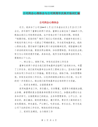 公司两会心得体会与公司两周年庆典开场词汇编