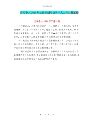 公司个人2024年工作计划与公司个人工作打算汇编