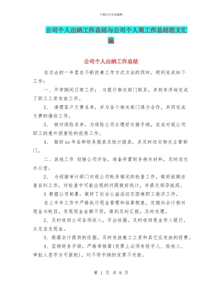 公司个人出纳工作总结与公司个人周工作总结范文汇编