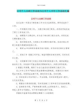 公司个人出纳工作总结与公司个人半年工作总结汇编
