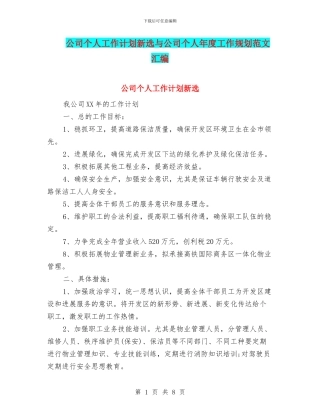公司个人工作计划新选与公司个人年度工作规划范文汇编