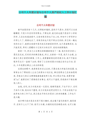 公司个人年度计划与公司个人房产经纪人工作计划汇编