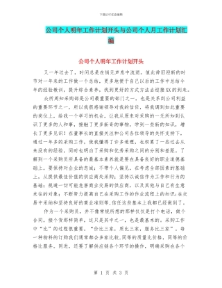 公司个人明年工作计划开头与公司个人月工作计划汇编